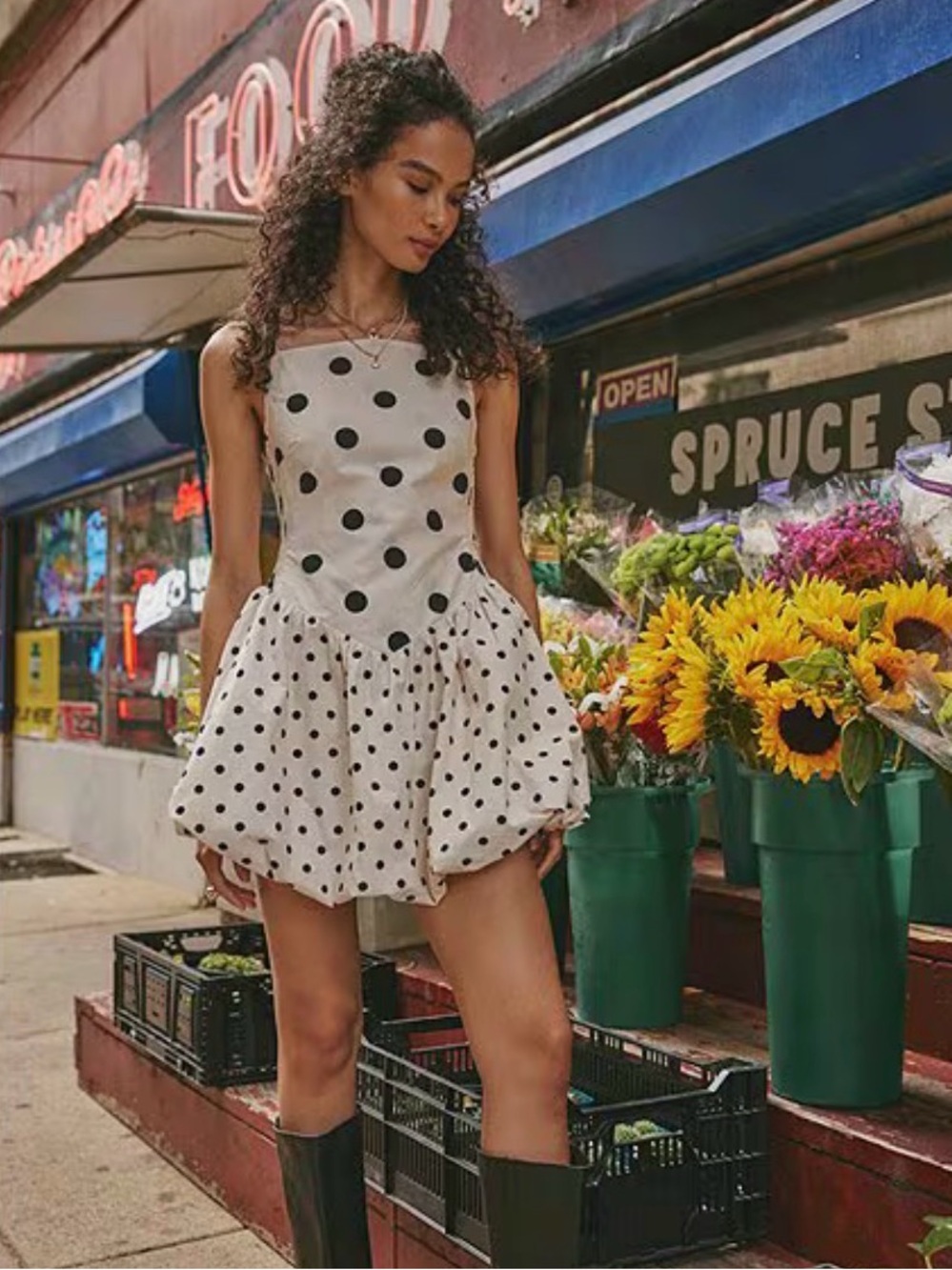 “Misty” Polka Dot Mini Dress with Bubble Hem